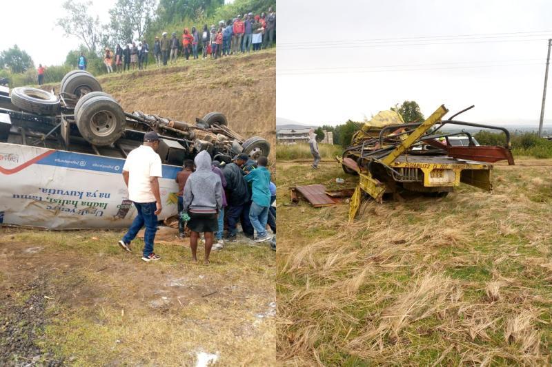 Photo collage of an accident along the Nakuru-Nairobi highway.